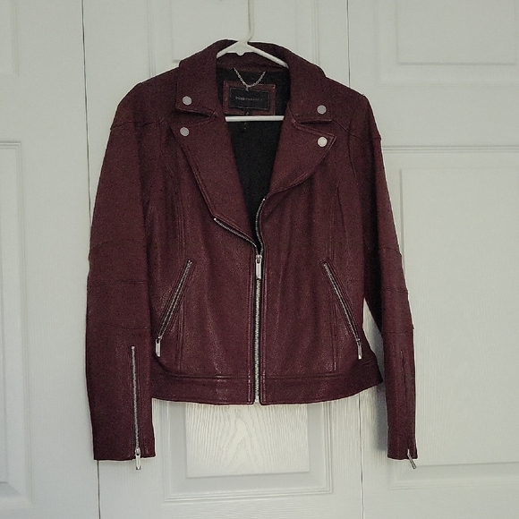BCBGMaxAzria Red Leather Moto Jacket - Picture 1 of 10